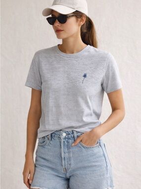 Denim & Flower Ricky Singh Striped Tee Palm Tree Blue White | Minimalist Soft